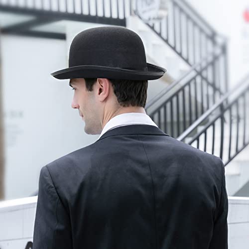 GEMVIE Classic Black Felt Derby Hat Lightweight Bowler Hat Novelty Costume Hat for Party Dress Ups - color: Black