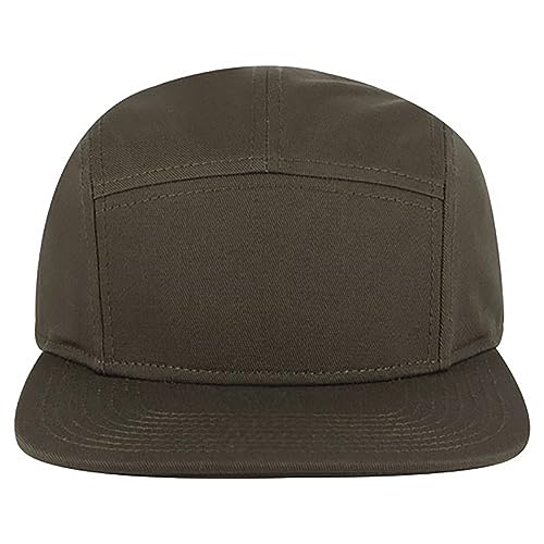 Ashen Fane 5 Panel Superior Cotton Twill Square Flat Visor Adjustable Camper Hat - color: Snapback-dk. Olive Green
