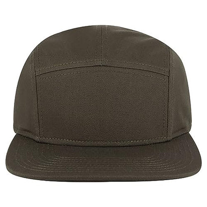 Ashen Fane 5 Panel Superior Cotton Twill Square Flat Visor Adjustable Camper Hat - color: Snapback-dk. Olive Green
