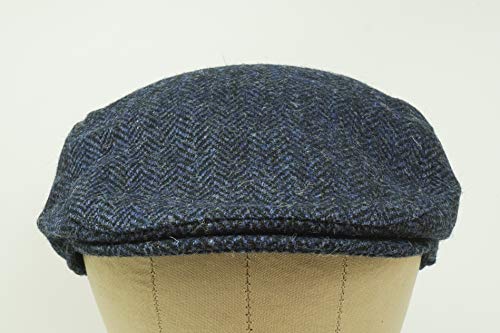 Nevis Flat Cap - 100% Handwoven Wool – Harris Tweed – Water Resistant - color: Navy Herringbone, size: 7 1/2-7 5/8