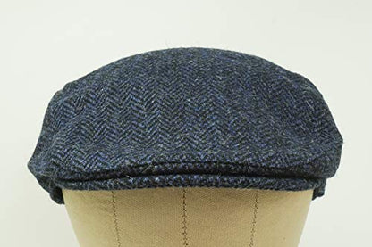 Nevis Flat Cap - 100% Handwoven Wool – Harris Tweed – Water Resistant - color: Navy Herringbone, size: 7 1/4-7 3/8