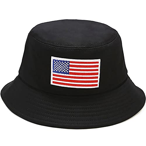 XYIYI Fashion Embroidery Bucket Hat Cotton Beach Fisherman Hats for Women Girls - color: American Flag Black