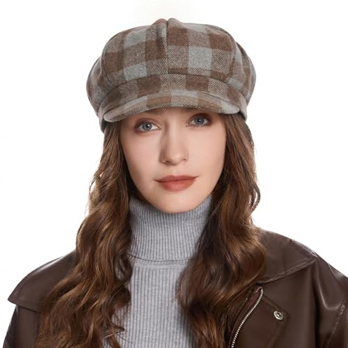 ZLYC Women Classic Newsboy Cap Visor 8 Panel Gatsby Cabbie Paperboy Hat - color: Plaid Coffee