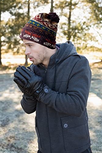 TINKUY Peru Alpaca Wool Winter Beanie, Handmade Bobble Hat, Unisex, One Size - color: Purple