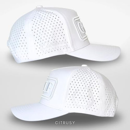 CITRUSY Athletic Trucker Golf Hat | Performance Mens 5 Panel Cap | Cool Breathable Waterproof Workout Running Snapback - color: Golf | White