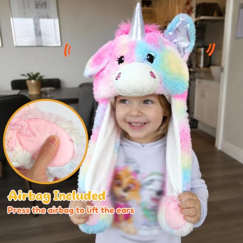 Moving Ear Hat, Soft Funny Animal Hats Jumping Beating Plush Caps Holiday Cosplay Dress Up Gift for Adult - style: Unicorn_rainbow
