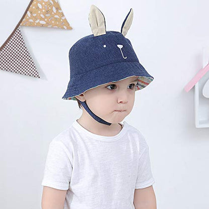 Kids Toddler Baby Boy Sun Hat Summer Bucket Hats with UPF 50+ UV Sun Protective - color: Rabbit Ears/Grey, size: 12-24 Months