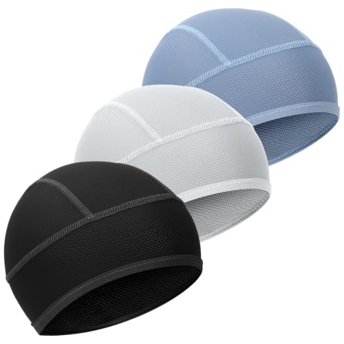 3PCS Cooling Skull Cap, Breathable Mesh Skull Caps for Men, Lightweight Head Cap Cycling Helmet Liner - color: Black-darkgrey-blue