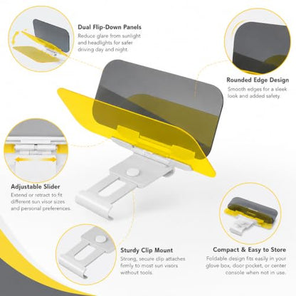 Car Sun Visor Extender, Adjustable Clip-On Glare Shield for Day & Night