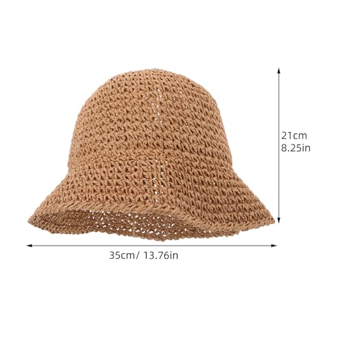 Women's Summer Floppy Straw Sun Hat, Foldable Packable Wide Brim Beach Hat with UV Protection, Trendy Crochet Bucket Hat for Outdoor Adventures and Vacation Wear