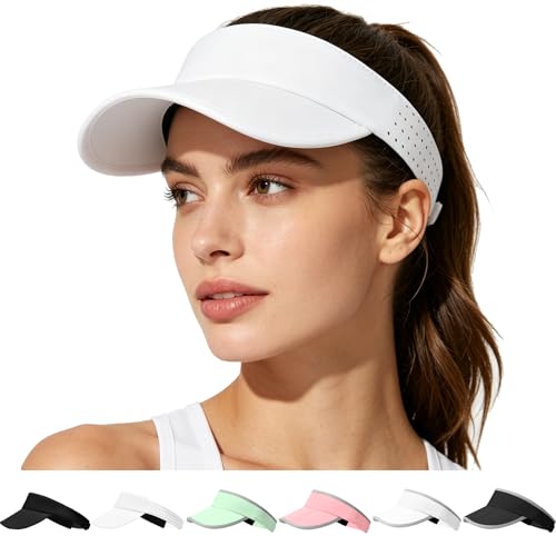 Women's Sun Visor Hat - Foldable Golf Hats Adjustable Quick Dry Running Tennis Cap, UV Protection Beach Hat for Women - color: Solid White