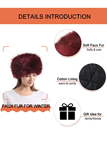 sy soul young Women's Winter Faux Fur Cossak Russian Style Hat Warm Cap - color: Burgendy