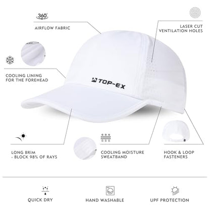 TOP-EX Men's Baseball Cap Cooling Running Hat UPF 50 for Big Head Soft-Top - color: Arctic White, size: X-Large-XX-Large