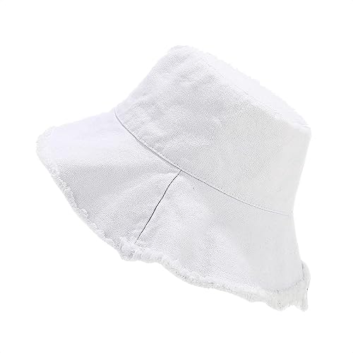 Quanhaigou Frayed Unisex Sun Hats, Fashion Beach Bucket Hat for Men Women,Summer Outdoor Boy's Girls Boonie Cap - color: Frayed White