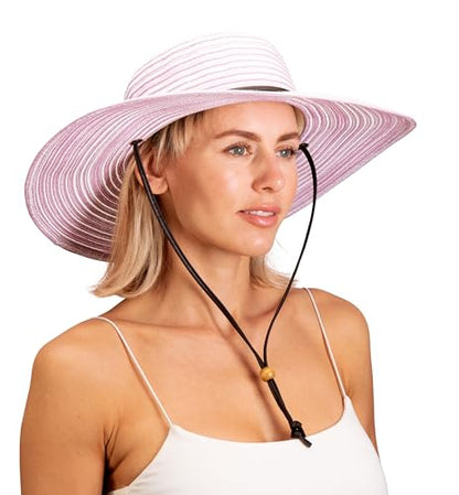 Sloggers Women's Wide Brim Braided Sun Hat with Wind Lanyard - UPF 50+ Maximum Sun Protection - color: Lavender