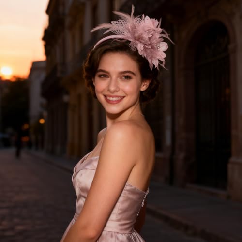 Fascinators Hat Tea Party Hat for Women 1920s Halloween Party - color: Dusty Pink