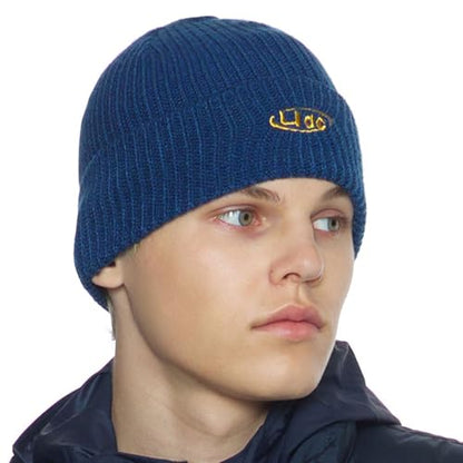 UNDERCONTROL Flexible Fit Logo Embroidery Unisex Fall Winter Thin Long Acryl Trawler Beanie Knit Slouchy Skull Ski Hat Korea - color: Flex Liquid Navy