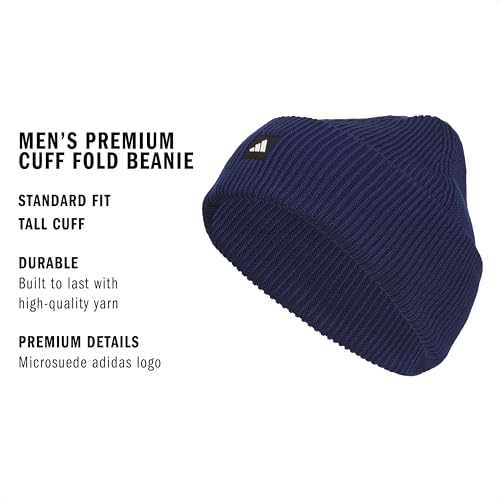 adidas Men's Premium Cuff Fold Beanie - color: Dark Blue/Black/White