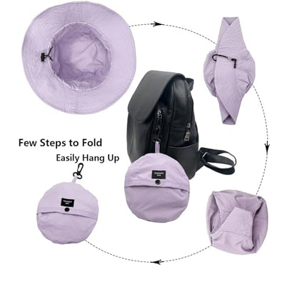 woogwin Waterproof Bucket Rain Hat with Chin Strap Quick Dry Packable Boonie Sun Hat Safari Hat UV Protection - color: Light Purple