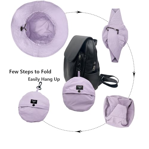 woogwin Waterproof Bucket Rain Hat with Chin Strap Quick Dry Packable Boonie Sun Hat Safari Hat UV Protection - color: Light Purple