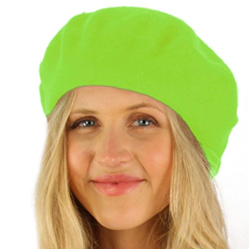 Classic Winter 100% Wool Warm French Art Basque Beret Tam Beanie Hat Cap - color: Lime