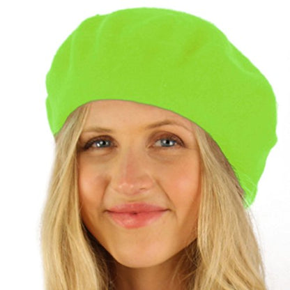 Classic Winter 100% Wool Warm French Art Basque Beret Tam Beanie Hat Cap - color: Lime