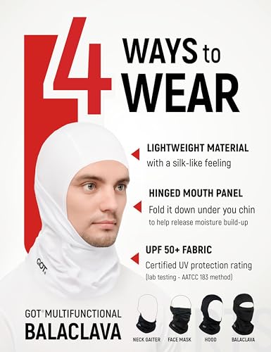 UPF 50+ Balaclava Ski Mask for Men Women - UV Face Mask Motorcycle Shiesty - color: White