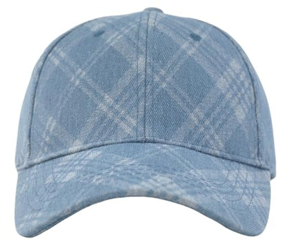 TSSGBL Unstructured Distressed Baseabll Cap Cotton Soft Dad Hat Adjustable Low Profile Headwear Ball Caps for Women Men - color: Blue（plaid/Soft Structure）, size: Medium-Large