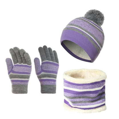 Azarxis Kids Winter Knitted Set Toddler Beanies Hat Scarf Gloves for Boys - color: Purple