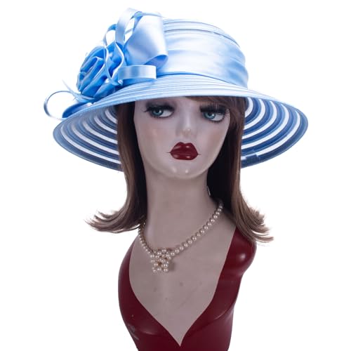 Lawliet Womens Satin Ribbon Church Wedding Sun Wedding Occasion Hat A214 - color: Sky Blue