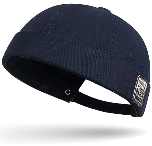 DIYDECAL Brimless Docker Cap,Skullcap Beanie, Retro Sailor Hat for Mens Womens - color: Navy Blue