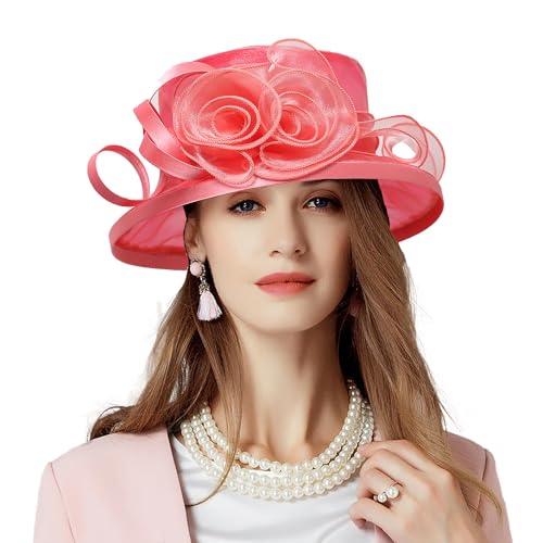 Floral Wedding Hat for Women's Tea Party Fascinators Kentucky Church Derby Hats - color: Watermelon Red