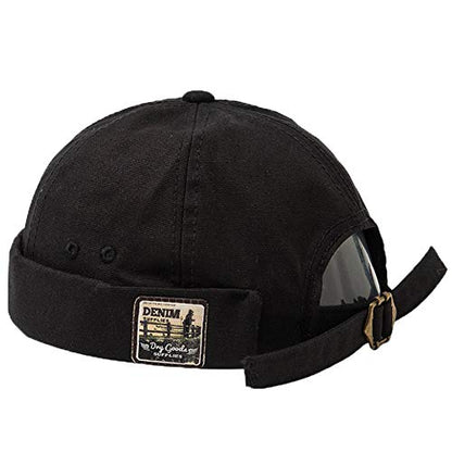 Men Hats Docker Cap Hats Beanie Sailor Cap Worker Hat Rolled Cuff Retro Brimless Hat with Adjustable - color: Dzm34-black