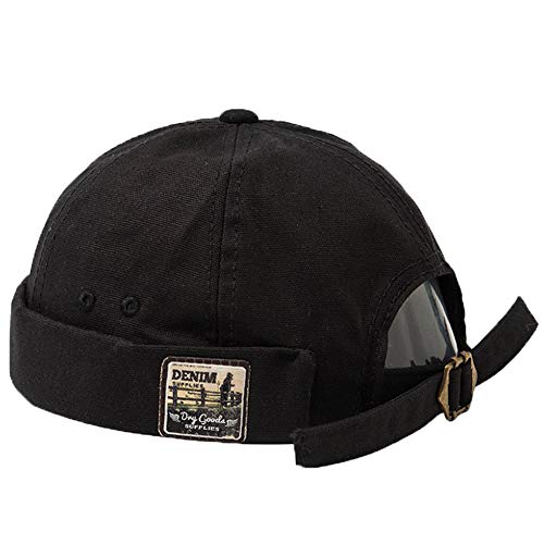 Men Hats Docker Cap Hats Beanie Sailor Cap Worker Hat Rolled Cuff Retro Brimless Hat with Adjustable - color: Dzm34-black