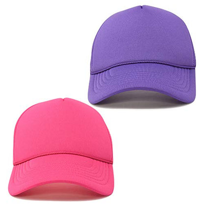 DALIX Solid Blank Trucker Hats Caps 2 Pack - color: Hot Pink and Purple