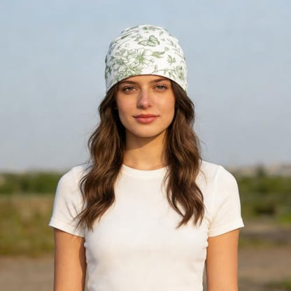 Unisex Stretch Knit Beanie Hat - color: Plants Butterflies
