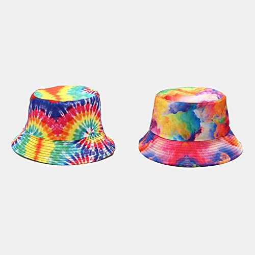 Unisex Print Double-Side-Wear Reversible Bucket Hat - color: Colorful Tie-dye B