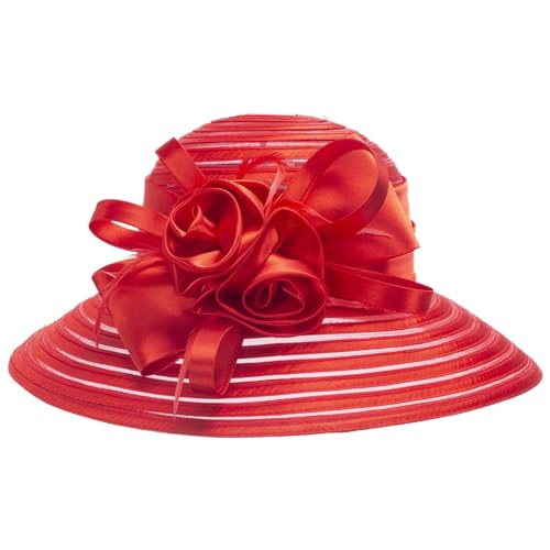 Lawliet Womens Satin Ribbon Church Wedding Sun Wedding Occasion Hat A214 - color: Red