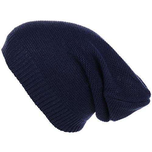 an Unisex Striped Knit Slouchy Beanie Hat Lightweight Soft Fashion Cap - color: 5104-navy