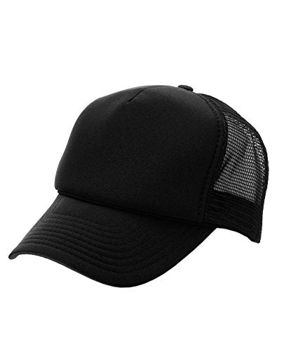 NYFASHION101 Plain Mesh Trucker Hat - Breathable 6-Panel Daily Snapback Cap, Customizable Ideal for DIY Embroidery & Patches - color: Black