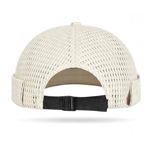 Brimless Hats for Men Breathable Brimless Docker Hat Lightweight Mesh Skull Cap Beanie Hats - color: Beige