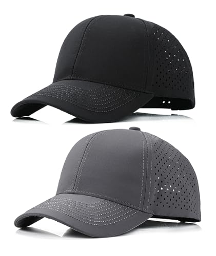 2 Pack Snapback Hats for Men Women Quick Dry Workouts Hat - color: Dark Grey + Black