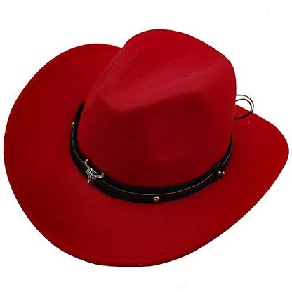 Men & Women's Fur Felt Cowboy Hat Wide Brim Western Outback - color: Red