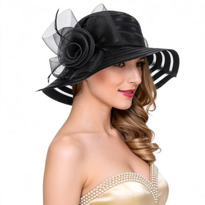 Ruphedy Women Derby Church Dress Bucket Hat Fascinators Tea Party Wedding Hat - color: S017-black