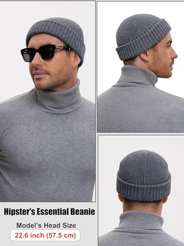 Wool Short Fisherman Beanie for Men Women Double Cuffed Skull Caps - color: 1pcs-light Gray