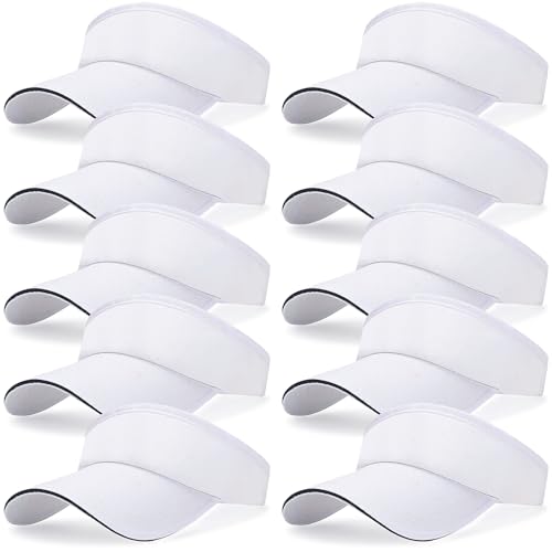10 Pcs Sun Visor Hats,Adjustable UV Protection Caps,Unisex Visors,Empty Top Sun Visor Cap for Beach Tennis Baseball - color: White
