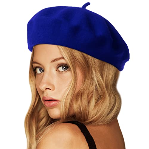 Wheebo Wool Beret Hat,Solid Color French Style Winter Warm Cap for Women Girls Lady - color: Sapphire Blue