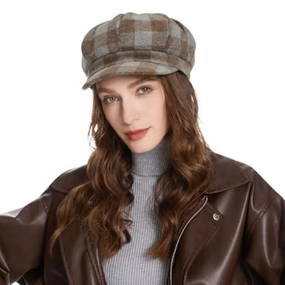 ZLYC Women Classic Newsboy Cap Visor 8 Panel Gatsby Cabbie Paperboy Hat - color: Plaid Coffee