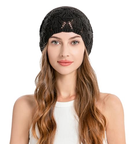 ZLYC Crochet Slouchy Beanie for Women Soft Lightweight Skull Cap - color: Solid Black