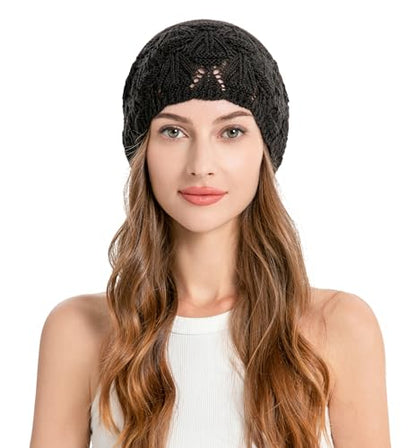 ZLYC Crochet Slouchy Beanie for Women Soft Lightweight Skull Cap - color: Solid Black